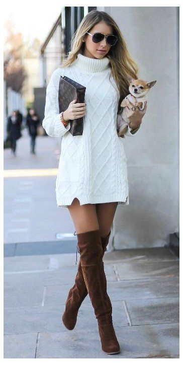 Cozy Cardigan Dress Matched with Cable Knit Tights
