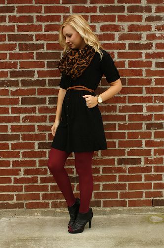 Classic Red Tights with a Little Black Dress Twist