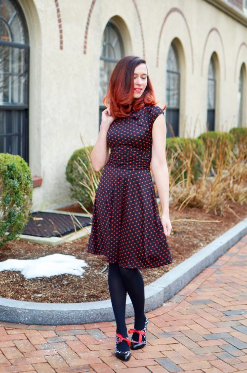Playful Polka Dots and Red Tights for Retro Vibes