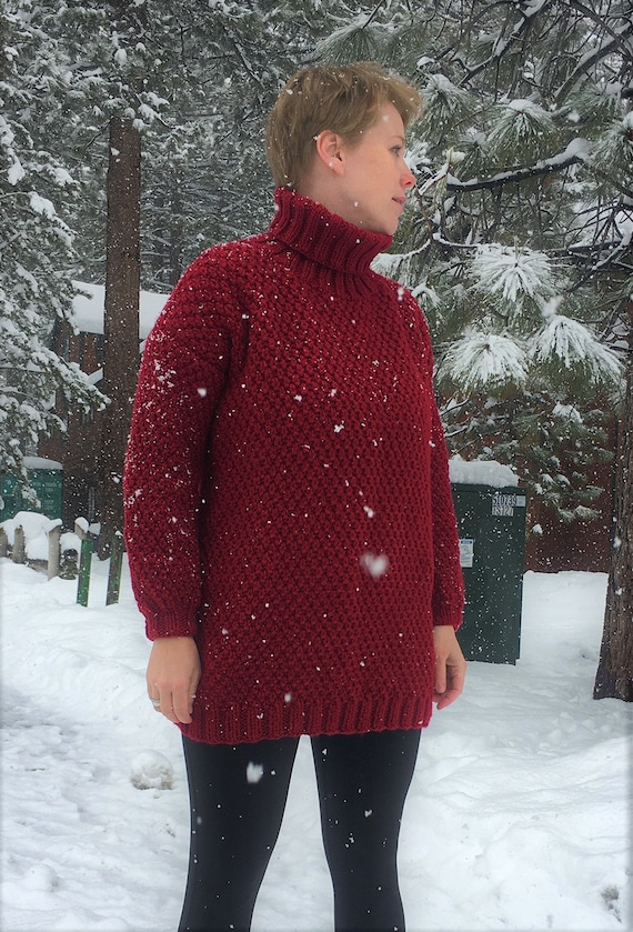 Chunky Knit Sweater and Red Tights for Cozy Days