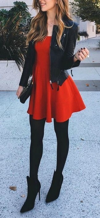 Bold Red Tights with a Tailored Navy Blazer