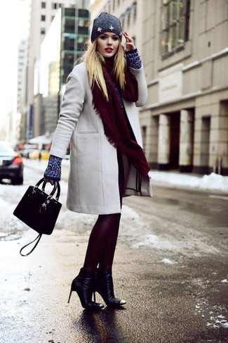 Sophisticated Grey Coat and Fiery Red Tights