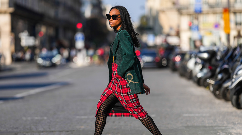 Winter Layers: Wool Skirts and Red Tights Combo
