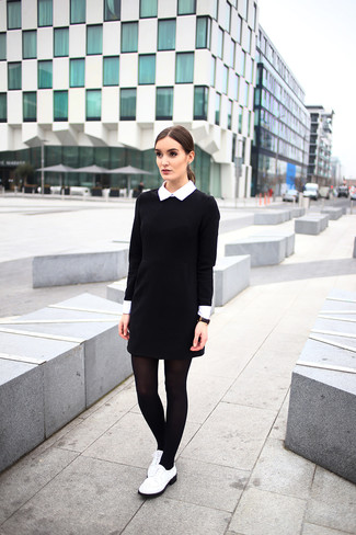 Crisp White Shirt Dress and Matte Grey Tights