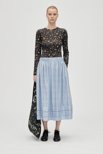 Floral Midi Skirt with Sheer Patterned Tights