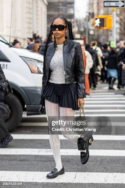Plaid Blazer and Leather Shorts with Textured Tights