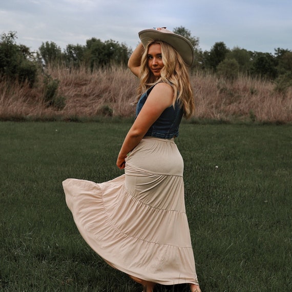 Flowy Maxi Skirt with Knit Sweater Elegance