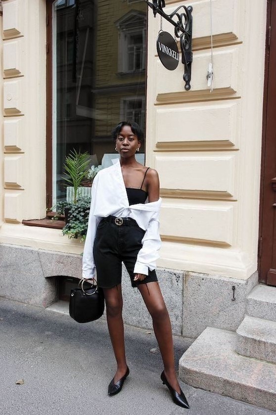 Monochrome Magic: Denim-on-Denim with White Sneakers