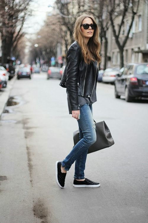 Effortless Edge: Leather Jacket, Frayed Shorts, and Sneakers