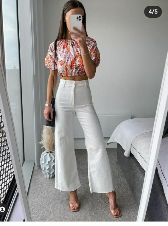 Fresh Spring Look with White Wide-Leg Pants