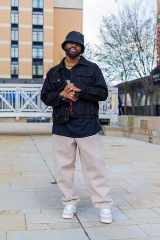 Pop of Color: Bright Blazers Over Black Sweatpants