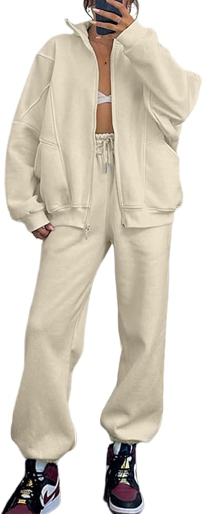 Minimalist Monochrome: Beige Joggers with Matching Sweater Set