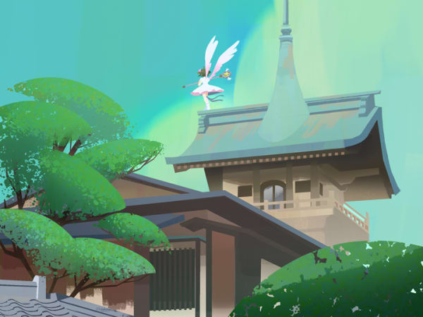 Sakura on top of a temple