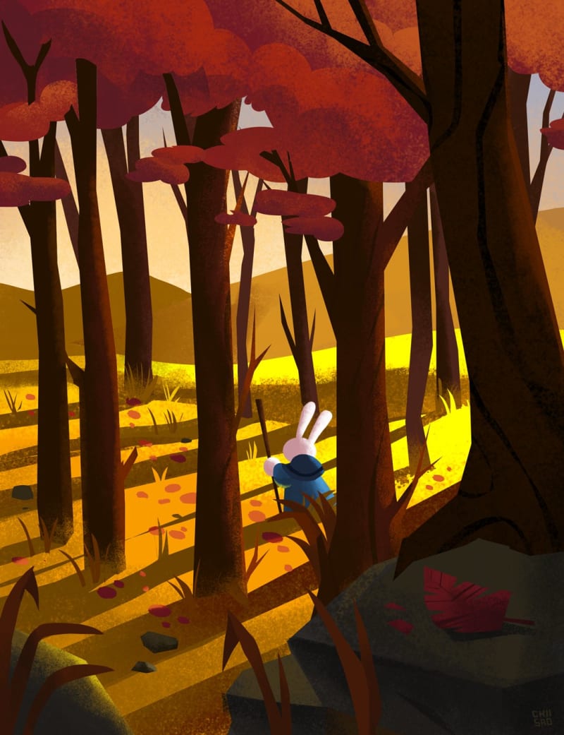 Little bunny in the autumn forest