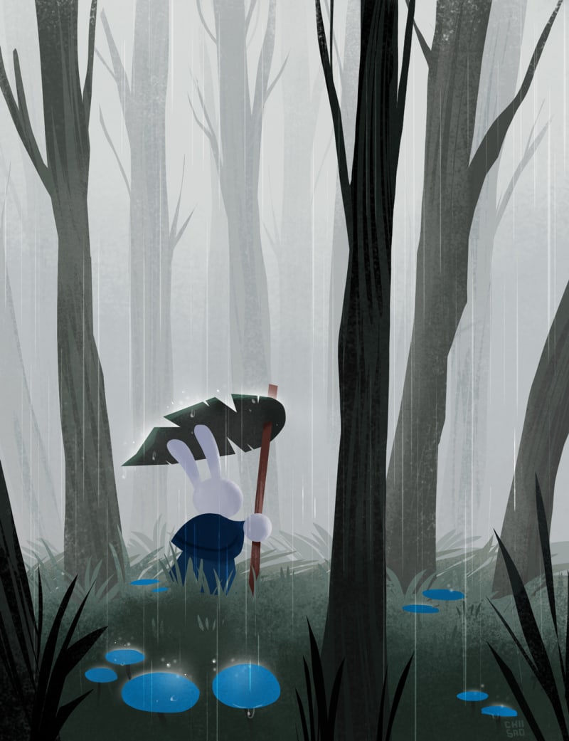 Little bunny in the rain