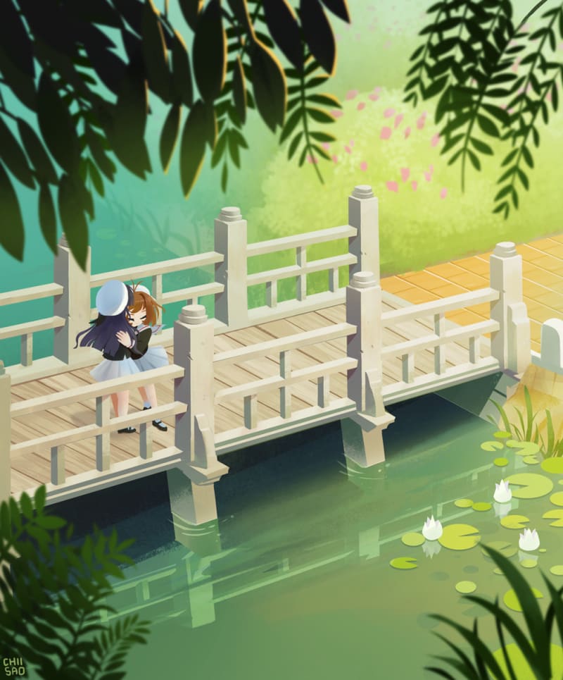 Sakura hugging Tomoyo