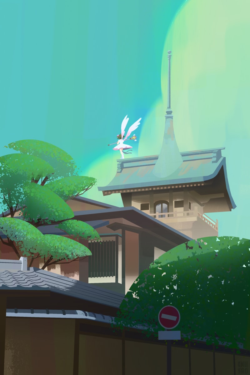 Sakura on top of a temple
