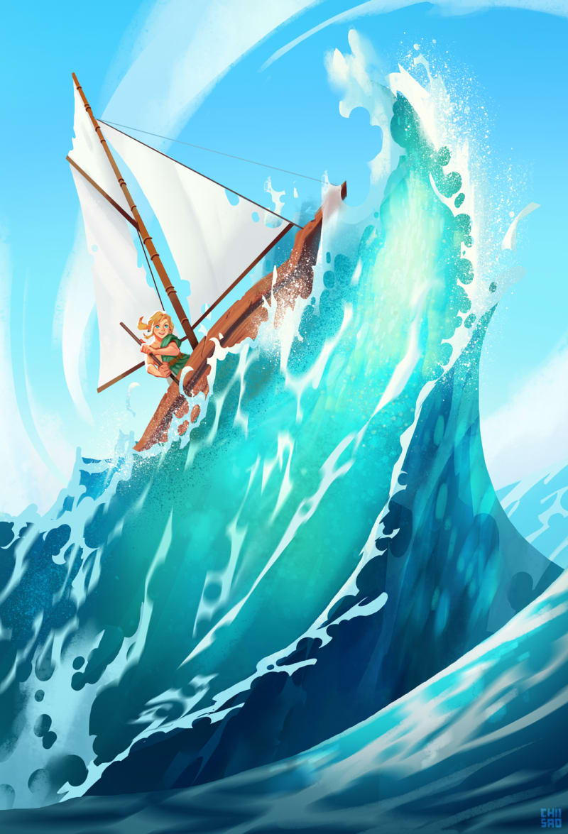 Link sailing on a boat