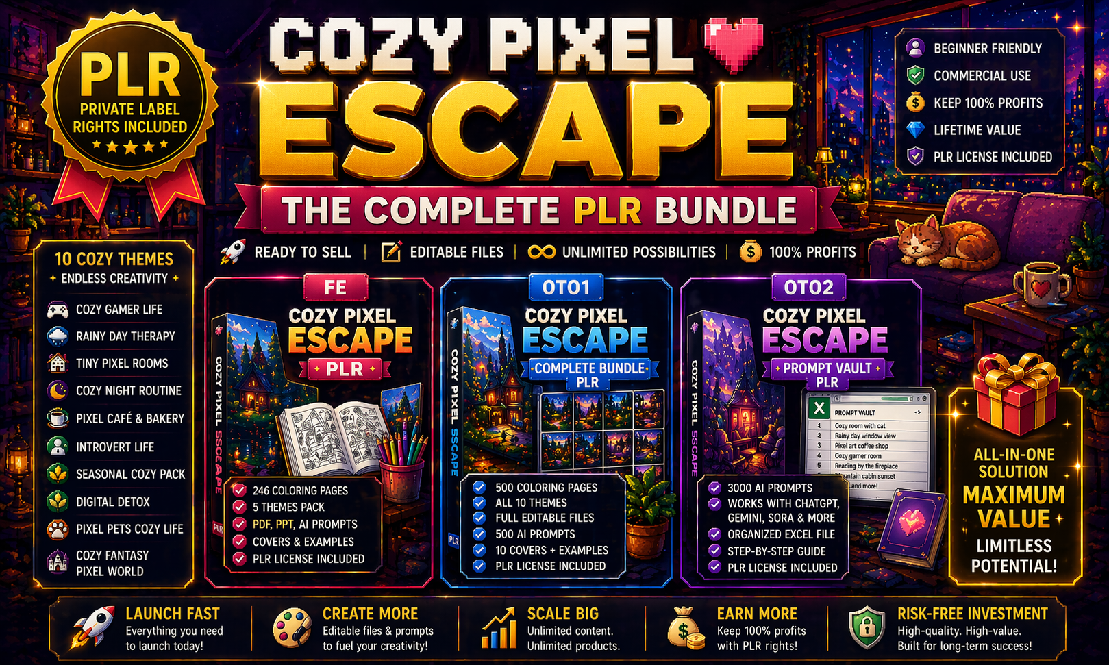 Cozy Pixel Escape PLR Bundle