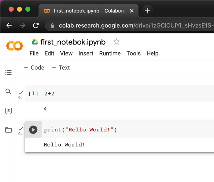 Hello World in Google Colab