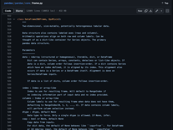 pandas dataframe docstring