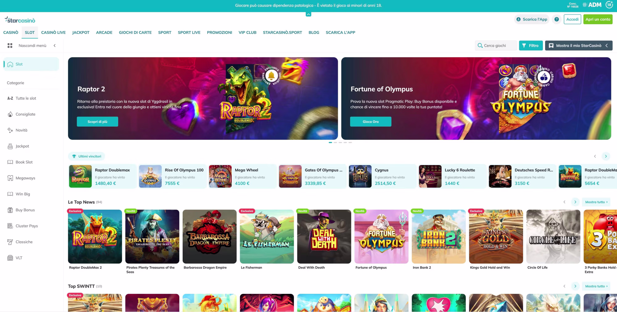 visualizza l'immagine La sezione slot del casino online Starcasino in anteprima ingrandita o ridotta