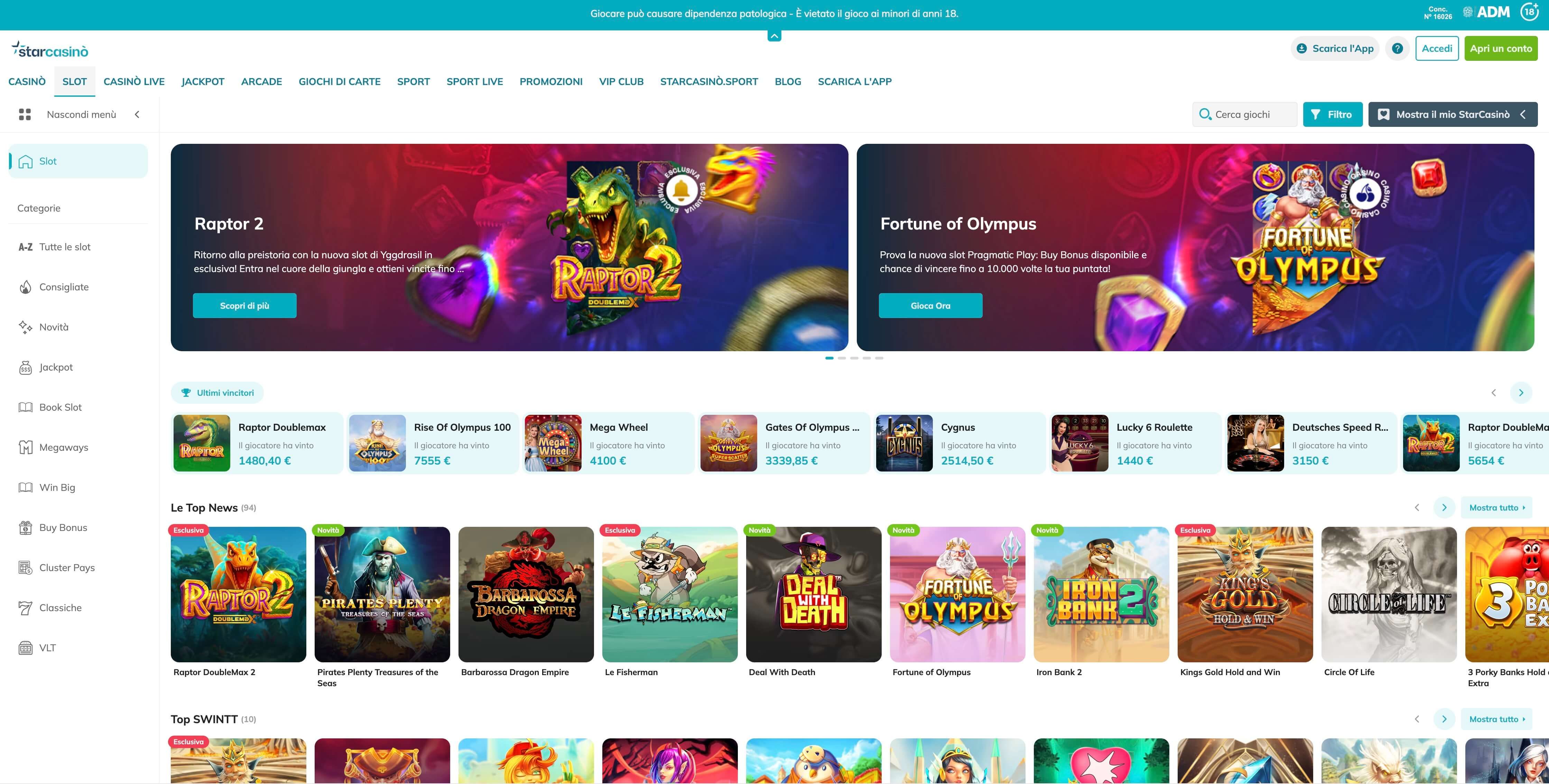 visualizza l'immagine La sezione slot del casino online Starcasino in anteprima ingrandita o ridotta