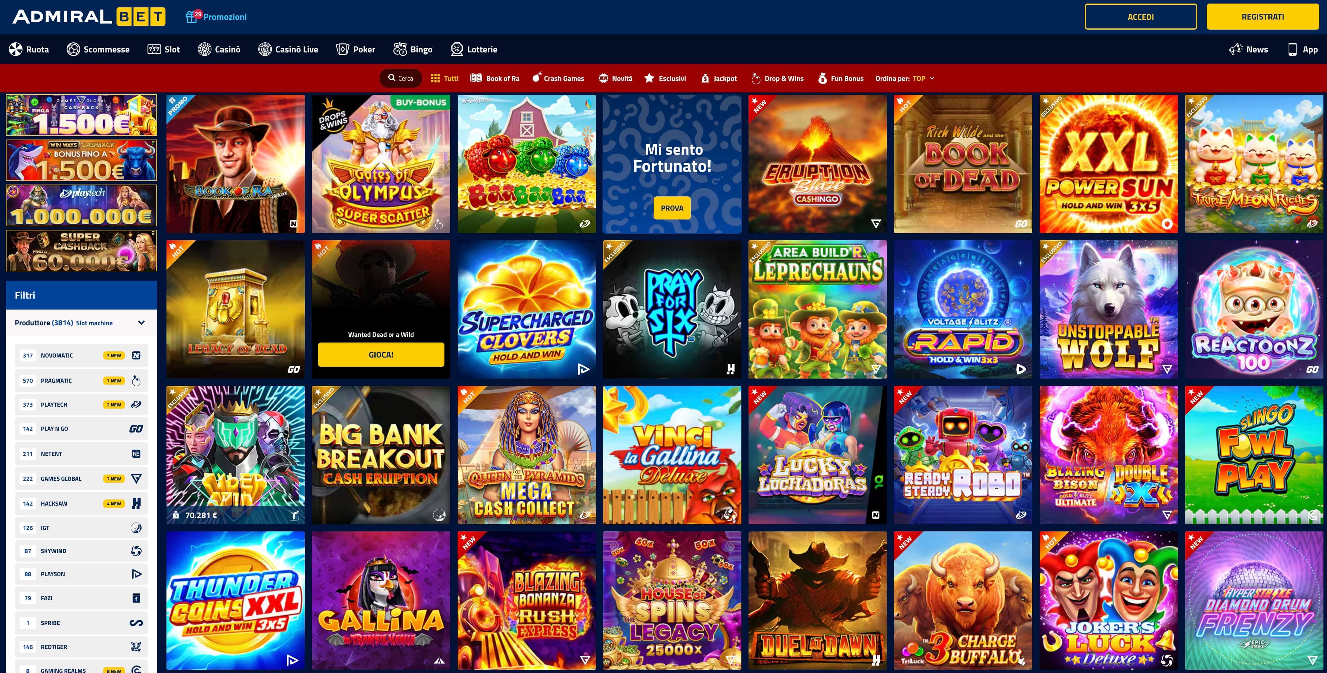 visualizza l'immagine La sezione slot del casino online AdmiralBet in anteprima ingrandita o ridotta