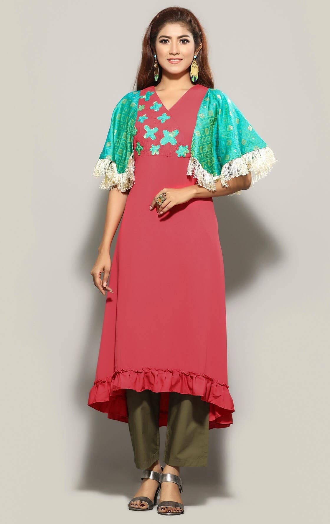 Watermelon Georgette Kurta with Coaty feature 2