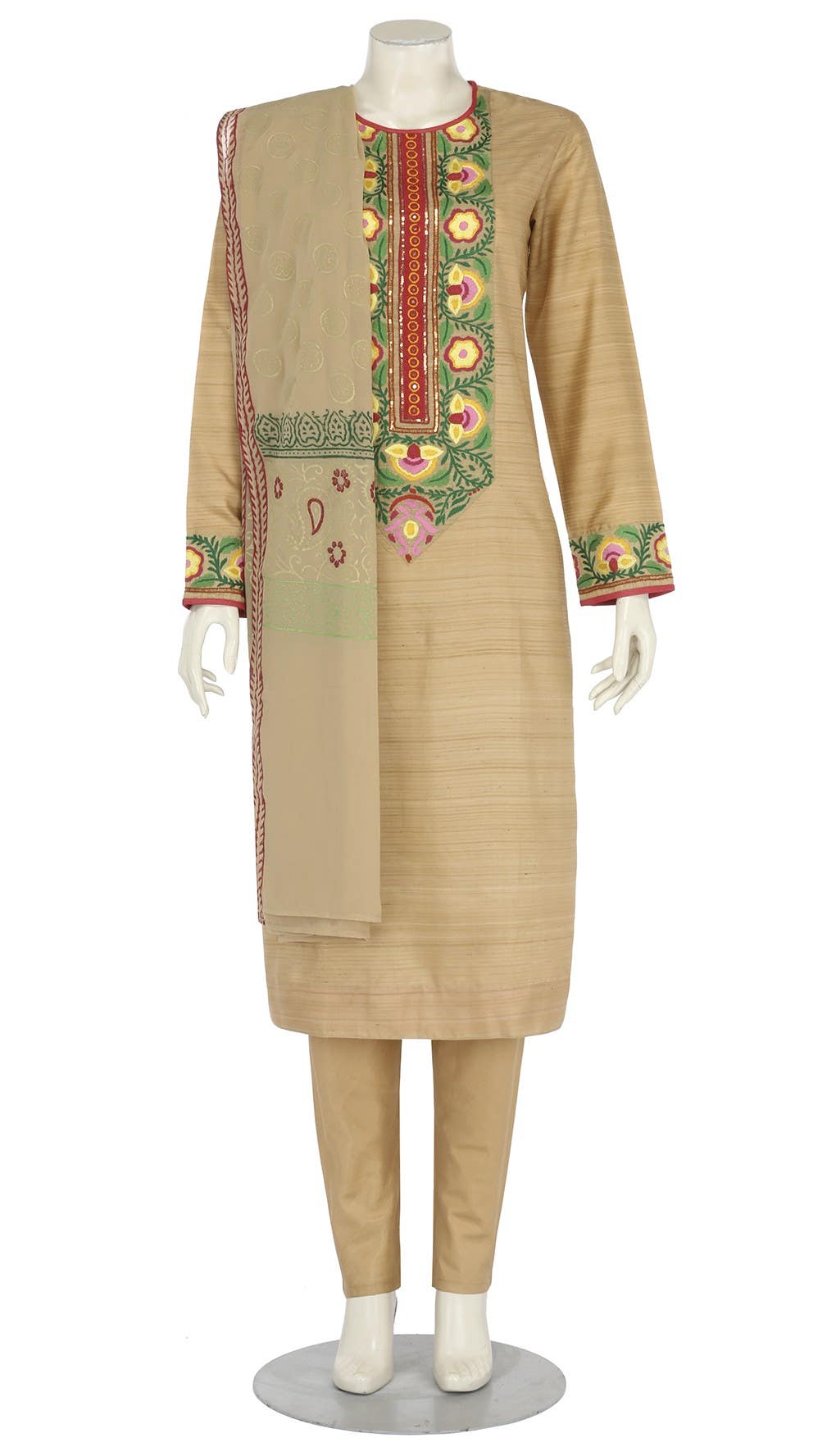 Light Brown Embroidered Endi Silk Shalwar Kameez Set feature 2