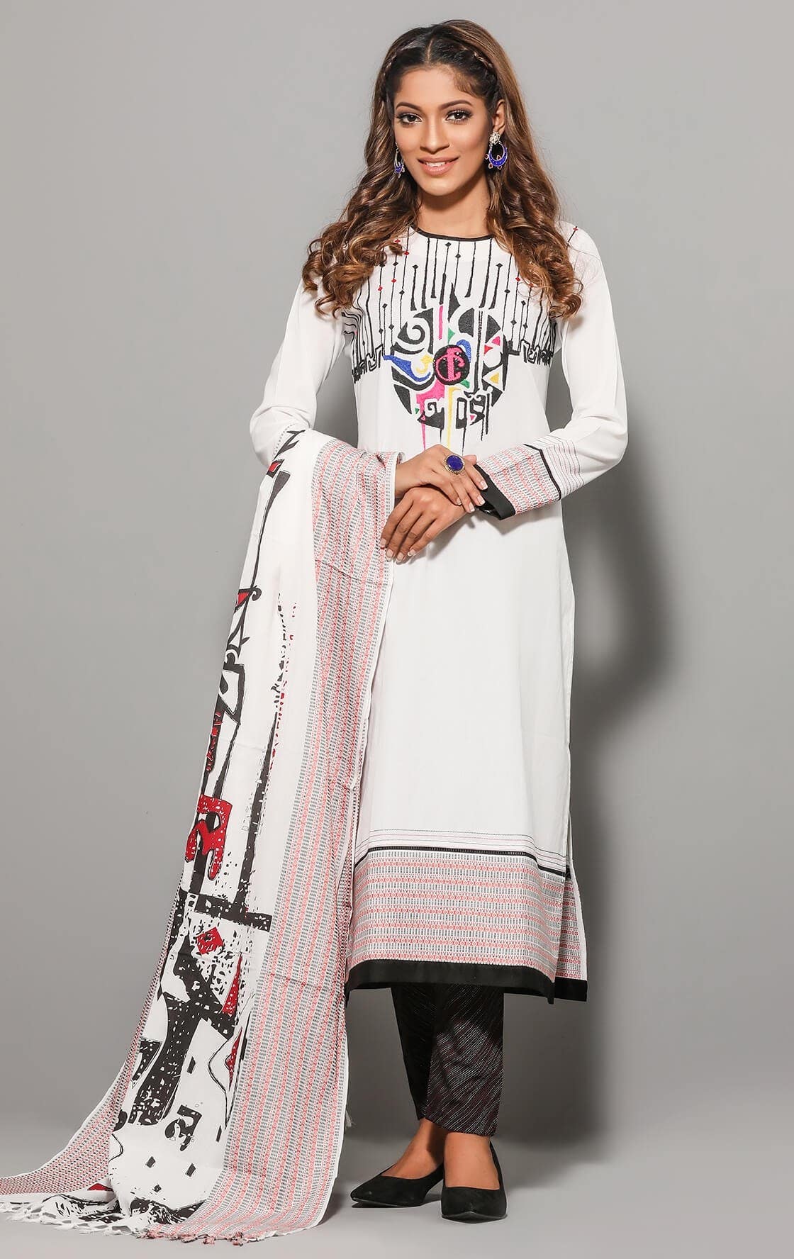 White Embroidered Hand Loomed Cotton Shalwar Kameez Set