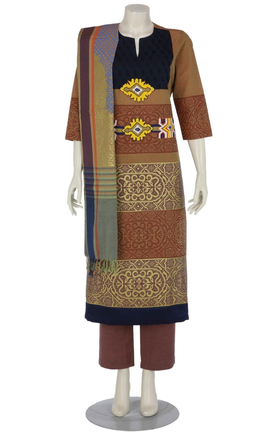 Orange Dual Tone Printed and Embroidered Cotton Shalwar Kameez Set