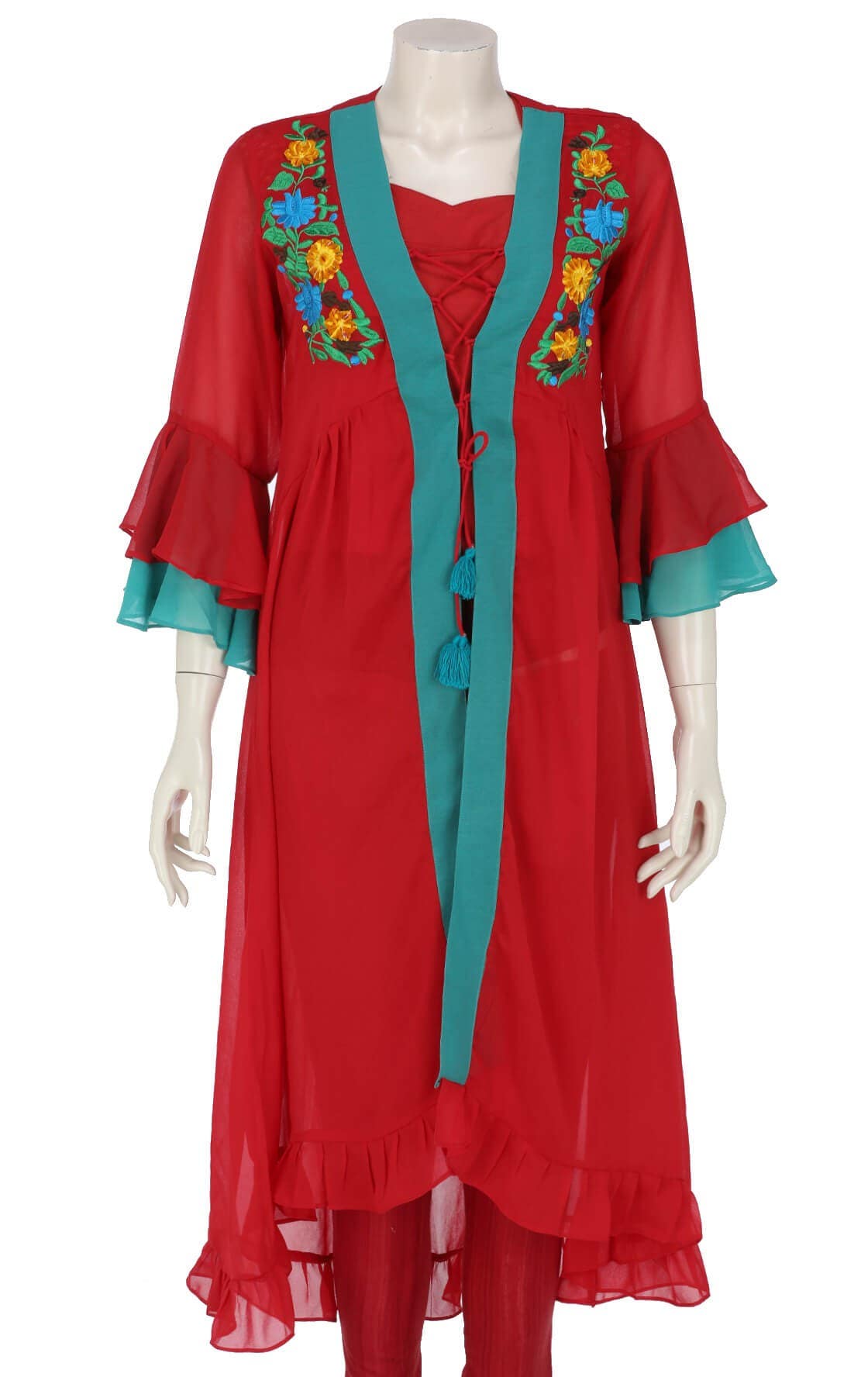 Red Embroidered Georgette Kurta