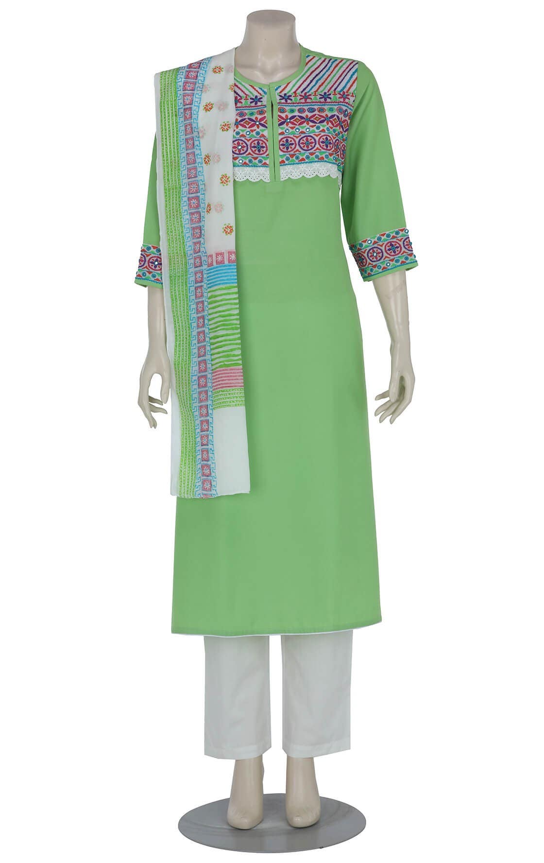 Light Green Printed and Embroidered Cashmilon Shalwar Kameez Set
