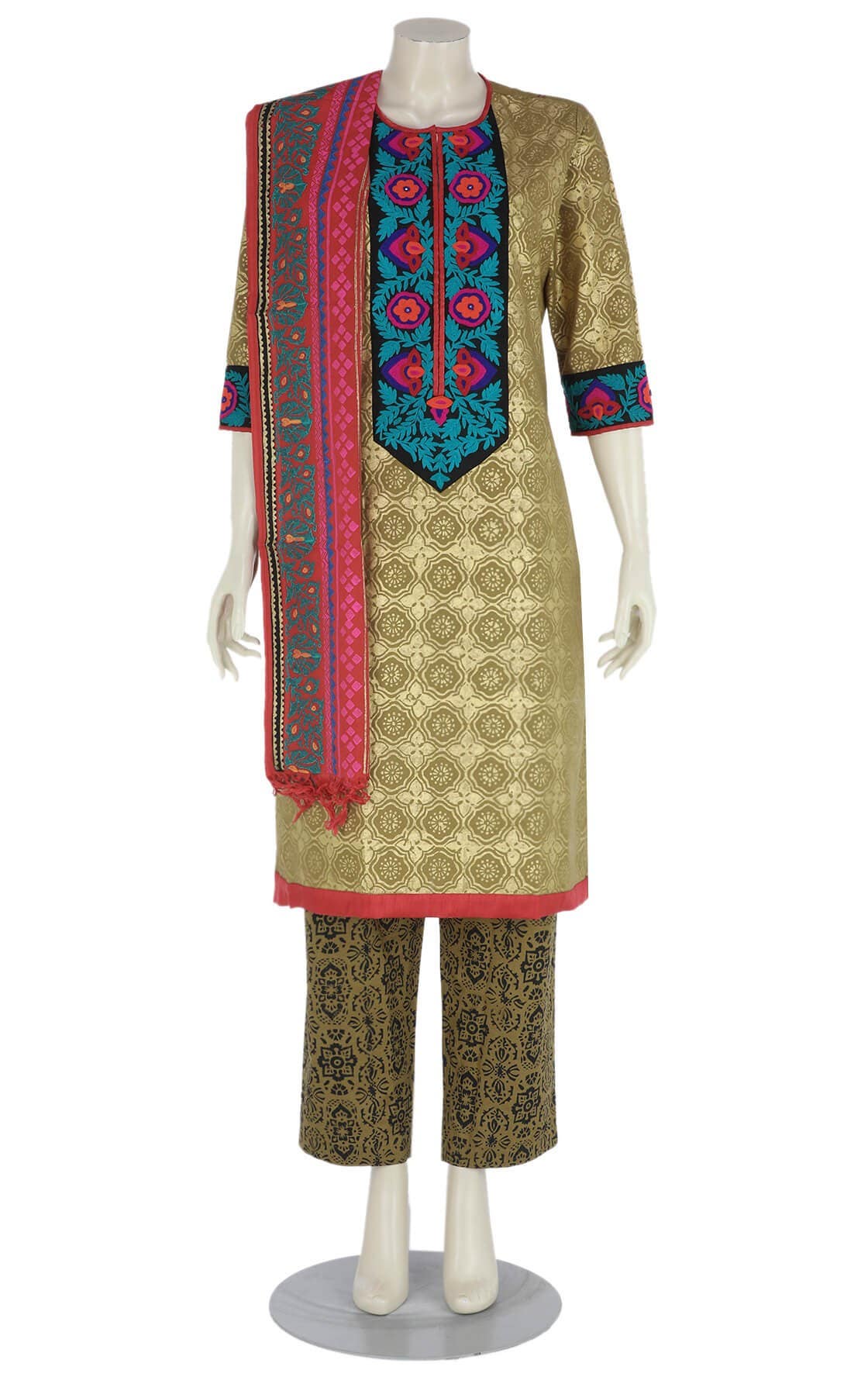 Light Brown Printed and Embroidered Cotton Shalwar Kameez Set