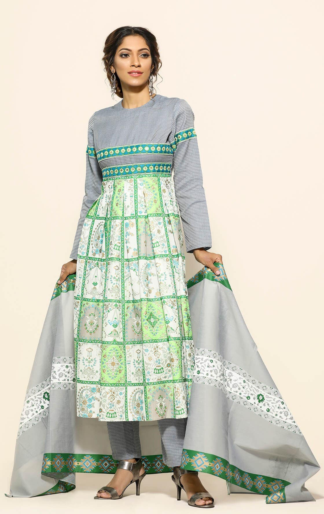 White Printed and Erri Embroidered Cotton Shalwar Kameez Set