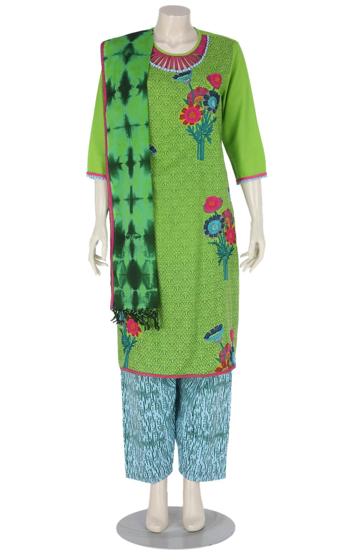 Light Green Printed and Embroidered Viscose-Cotton Shalwar Kameez Set