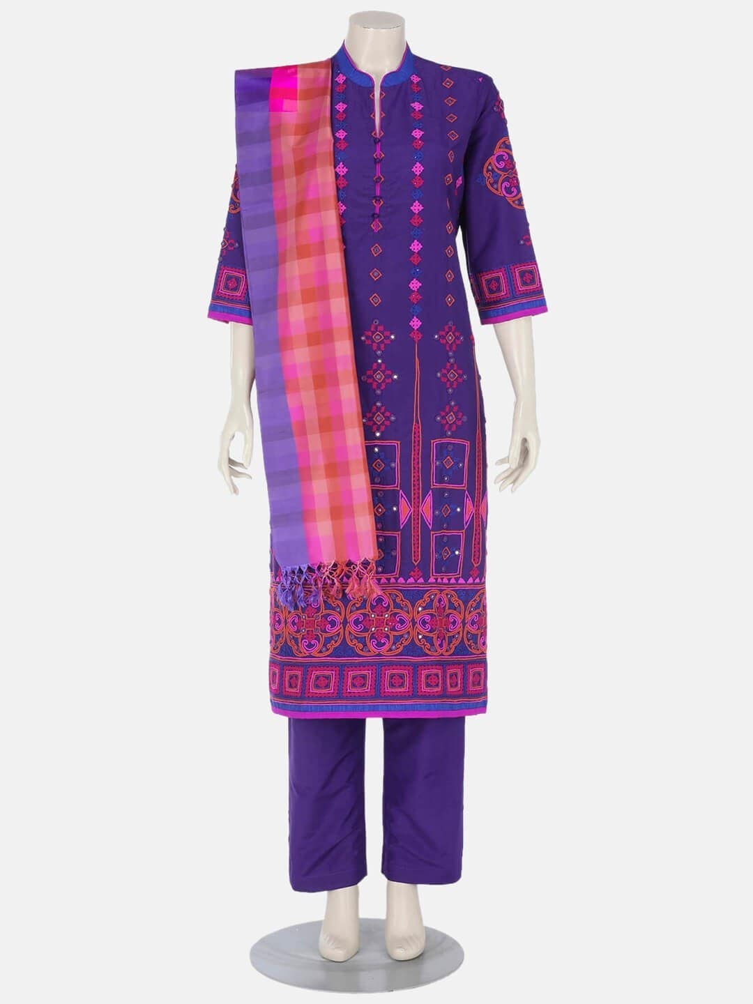 Purple Embroidered Joysree Silk Shalwar Kameez Set