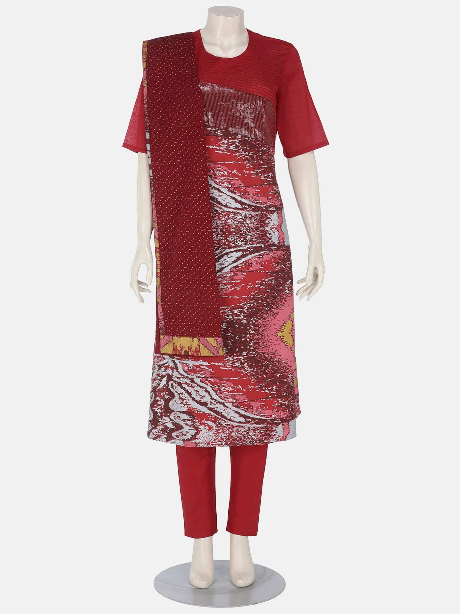 Red Printed and Embroidered Voile Shalwar Kameez Set