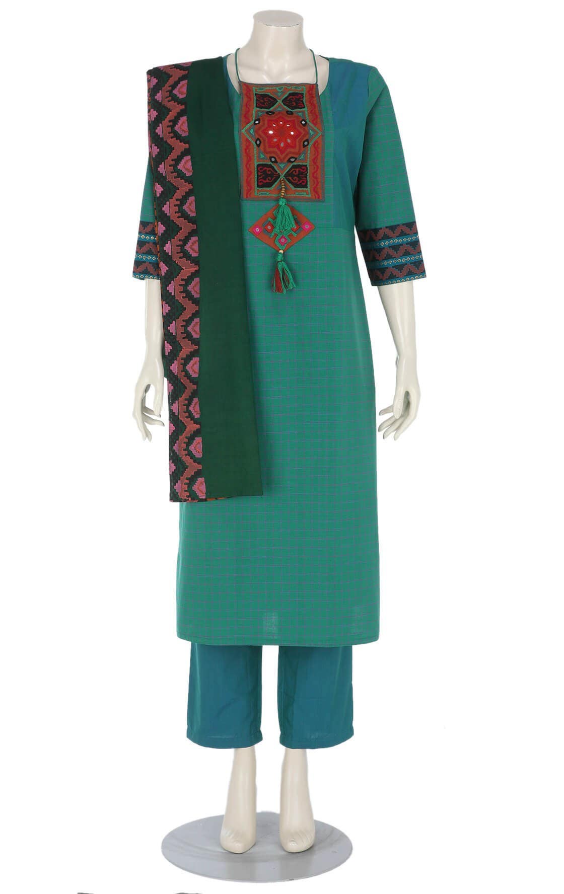 Green Printed and Embroidered Cotton Shalwar Kameez Set