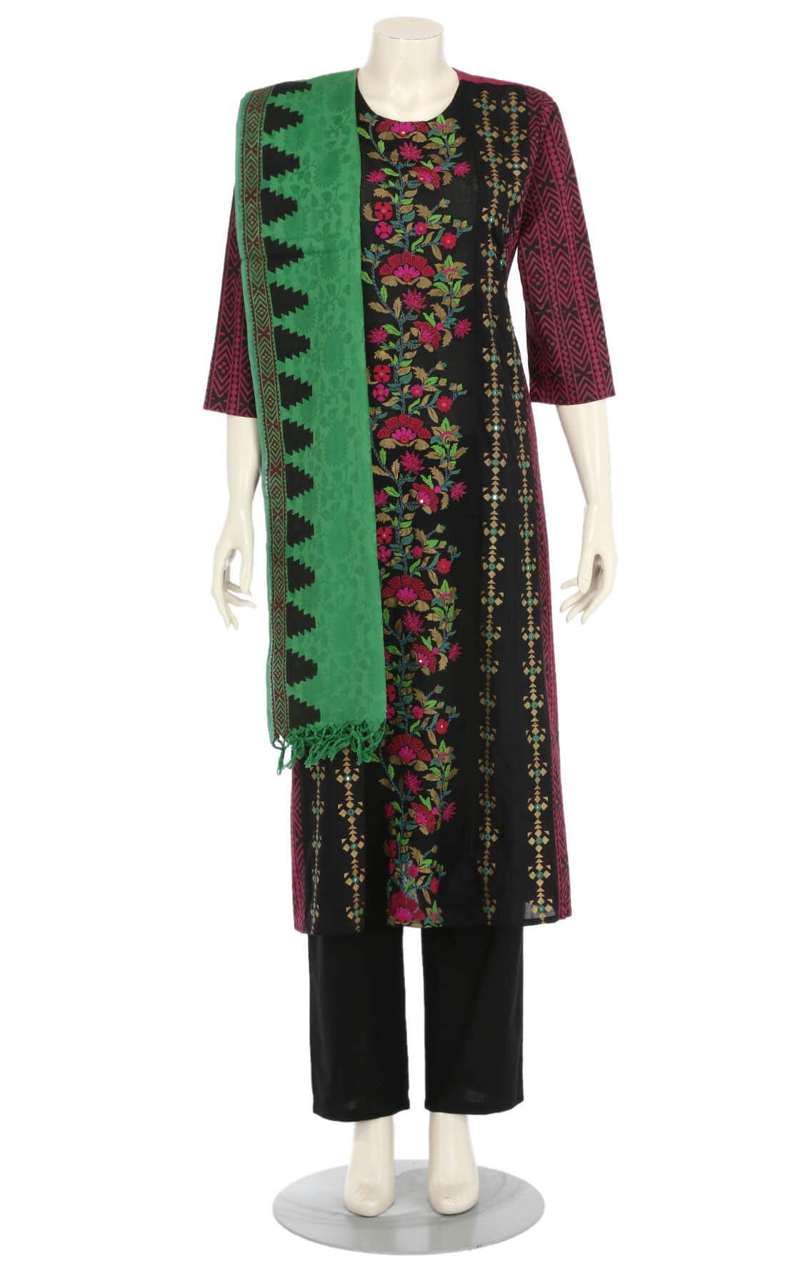 Maroon Printed and Embroidered Viscose Shalwar Kameez Set