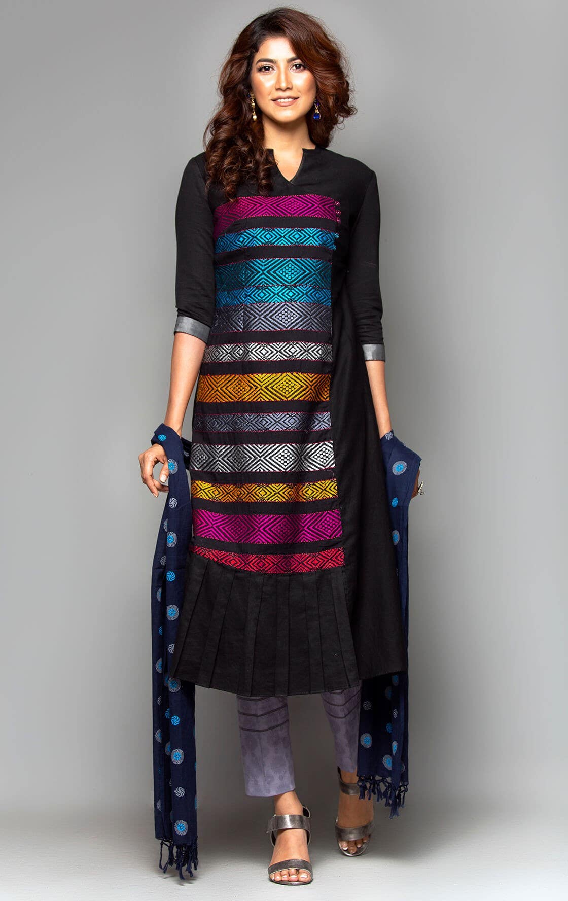 Black Nakshi Kantha Embroidered Cotton Shalwar Kameez Set