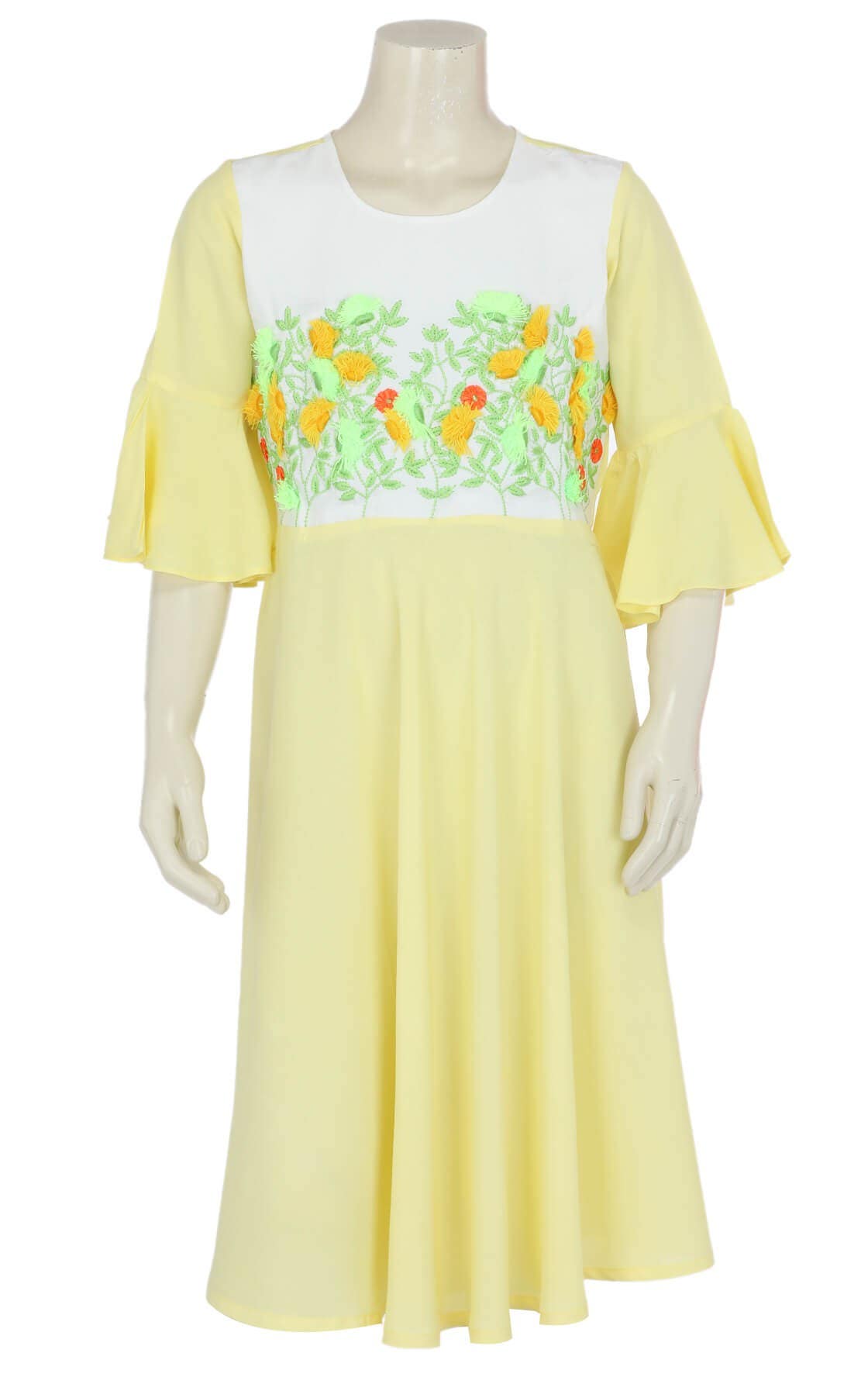 Pastel Yellow Embroidered Linen Frock