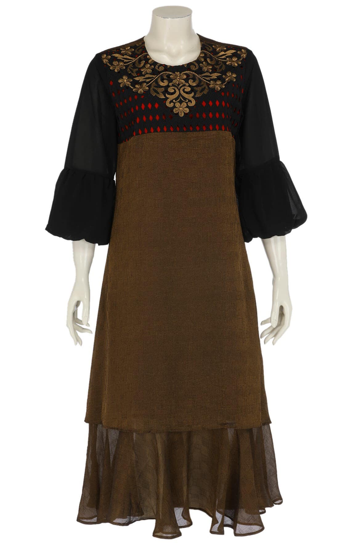 Deep Brown Embroidered Silk Kurta