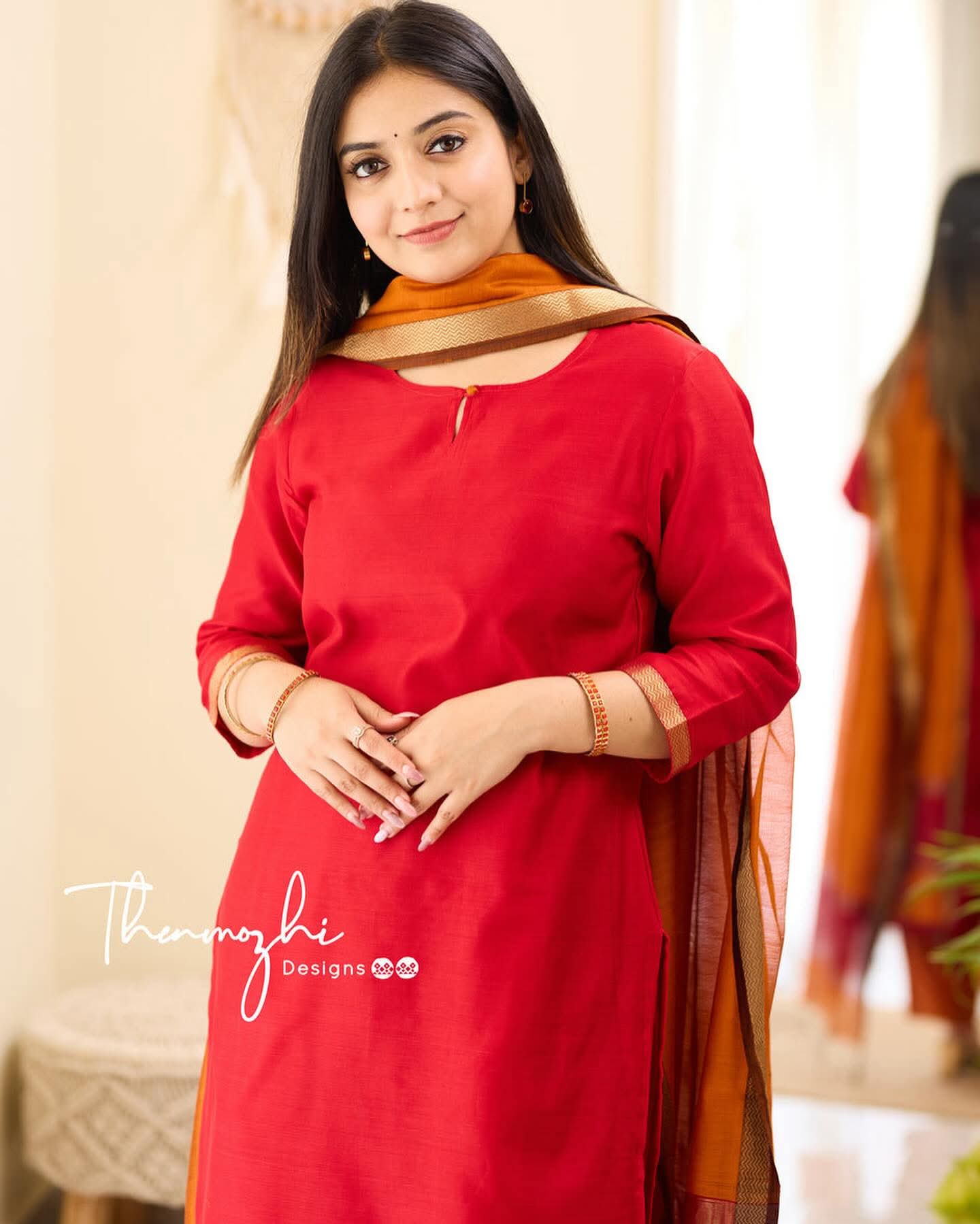 Coral Tie-Dyed and Appliquéd Cotton Shalwar Kameez Set