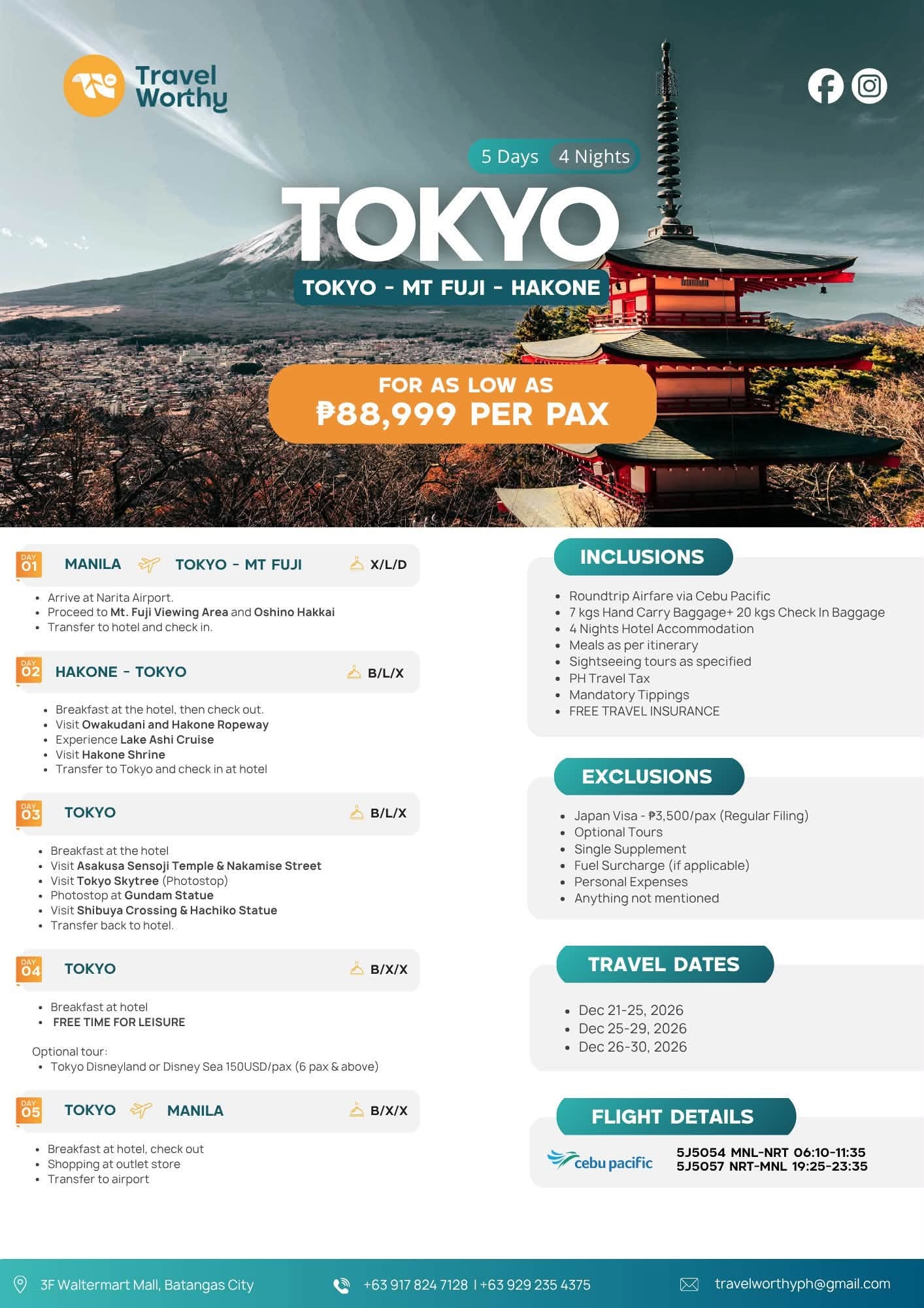 5 Days 4 Nights Tokyo - Mt. Fuji - Hakone flier