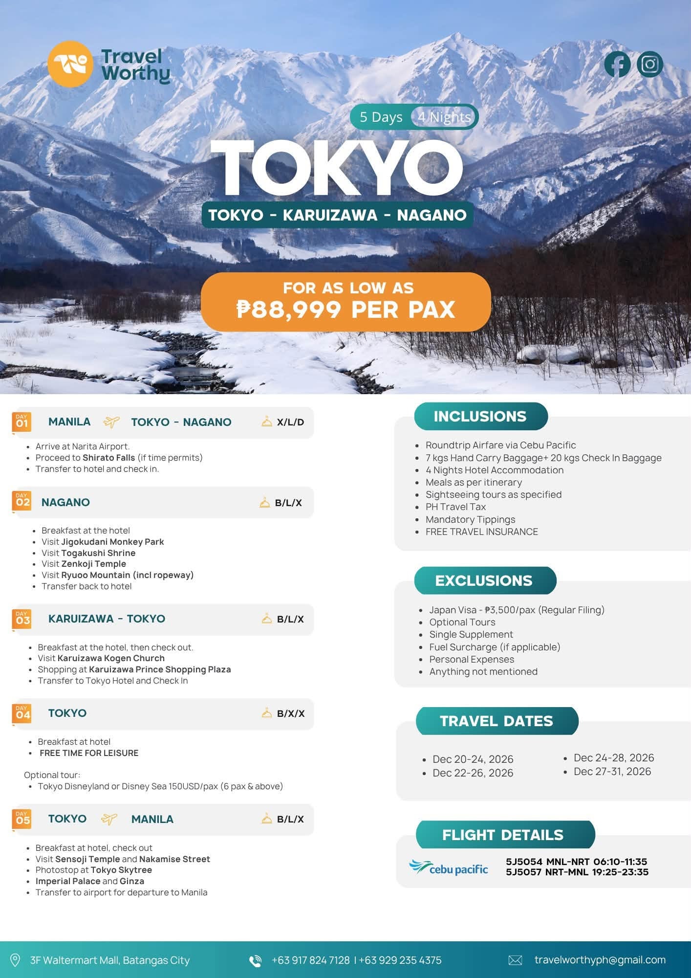 5 Days 4 Nights Tokyo - Karuizawa - Nagano flier
