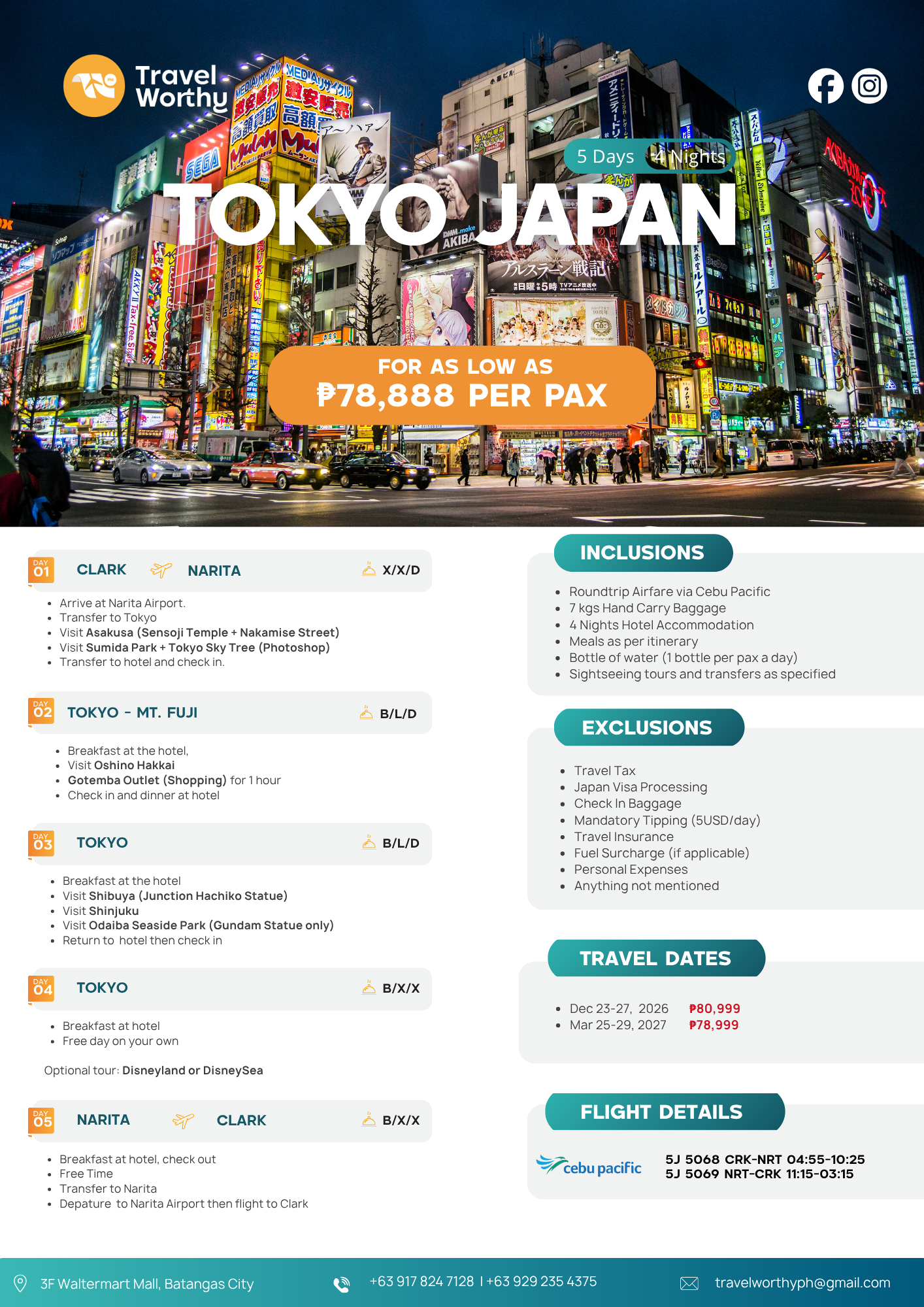 5 Days 4 Nights Tokyo Japan flier