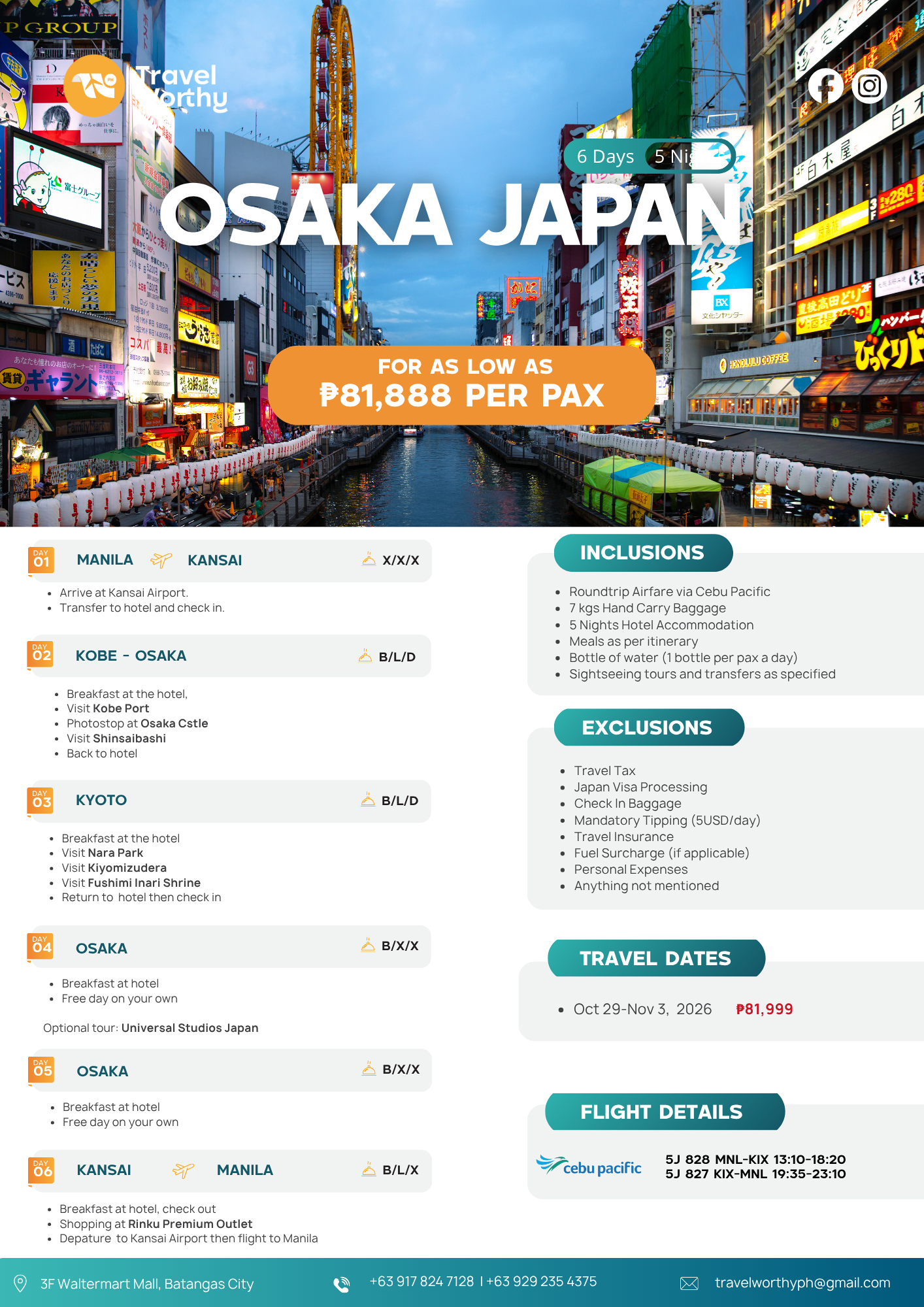 6 Days 5 Nights Osaka Japan flier