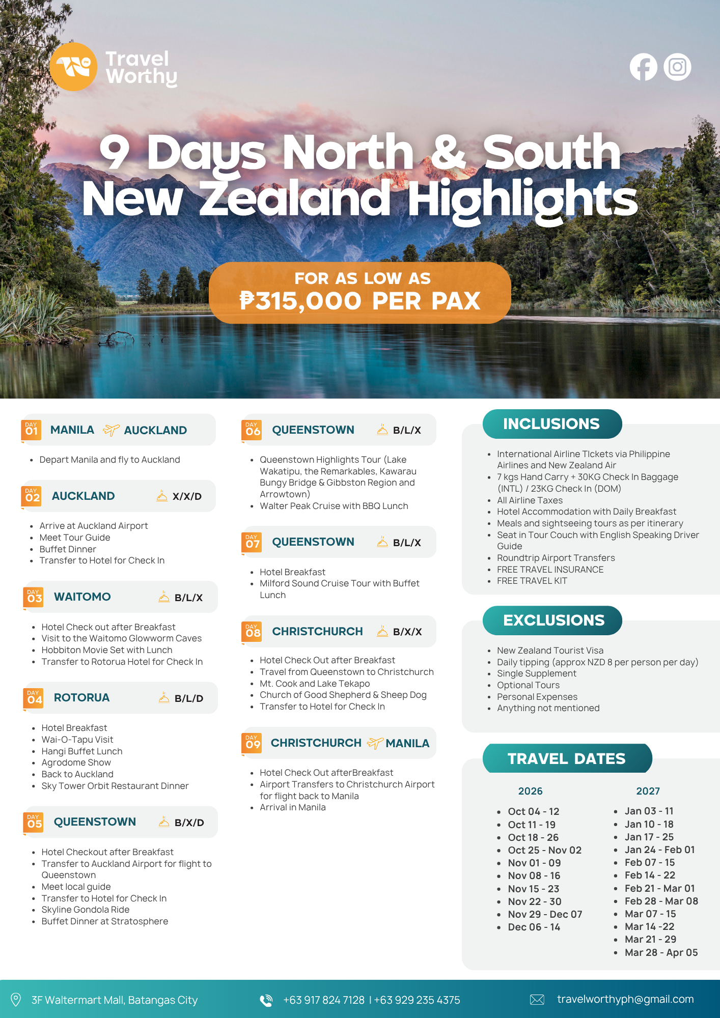 9 Days North & South New Zealand Highlights flier